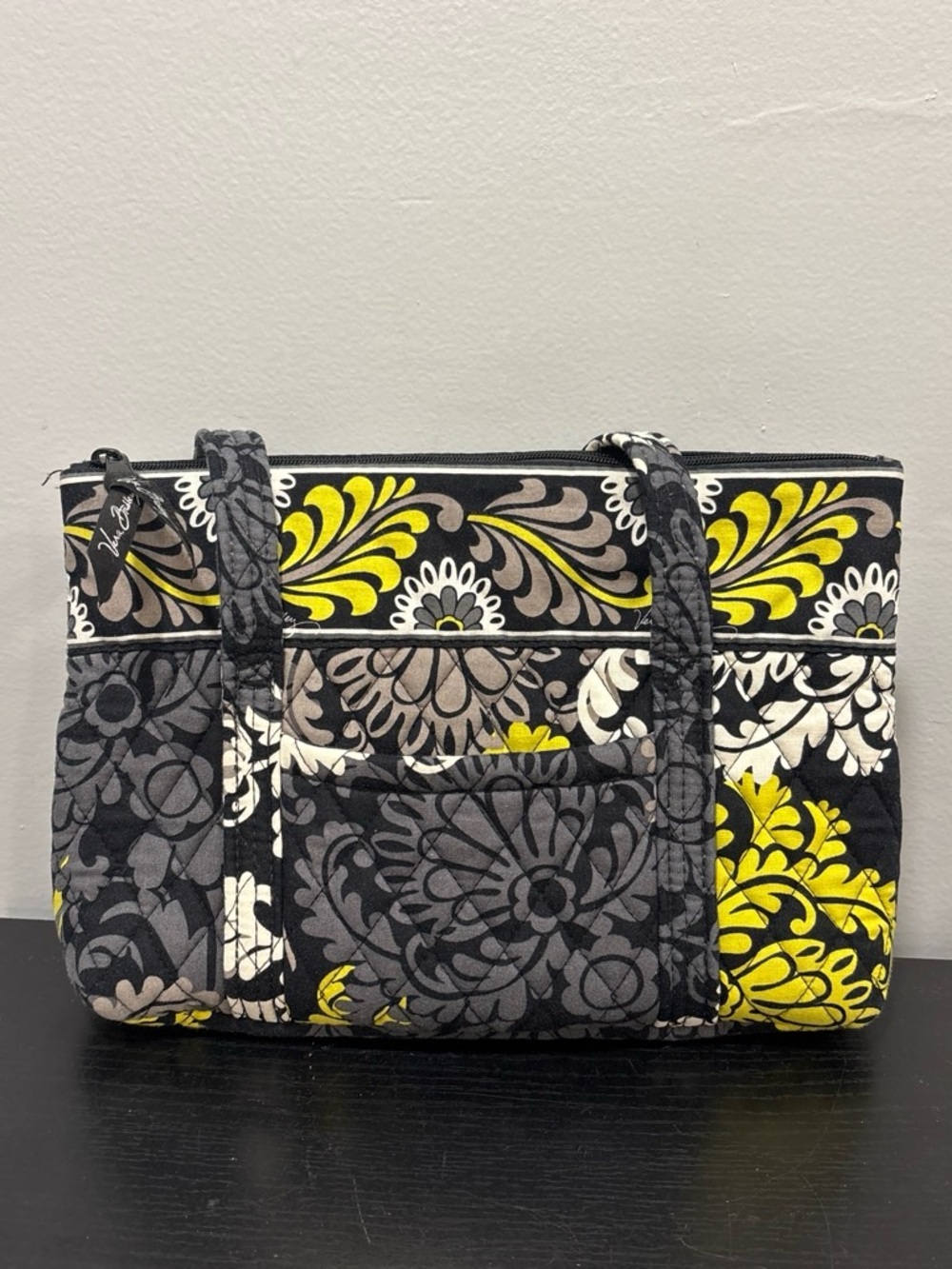 Vera Bradley Black, Gray & Yellow Floral Quilted Tote retired pattern purse bag